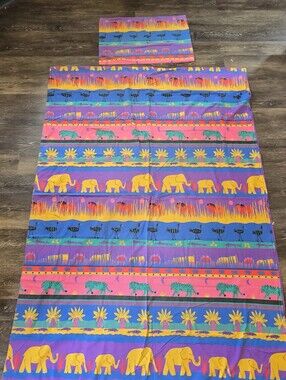 80s Vintage Colorful Safari Animal Stripe Twin Size Bedding Set